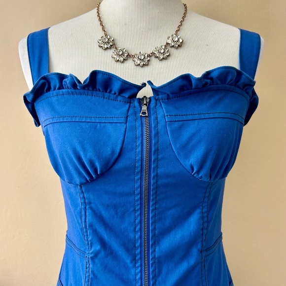 Sea New York Royal Blue Ruffle Corset Bustier Milkmaid Zip Front Midi Dress S - Picture 10 of 15